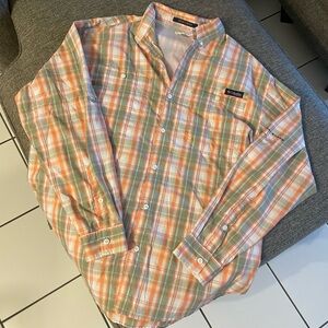 Columbia Casual Button Down Shirt Orange and Green